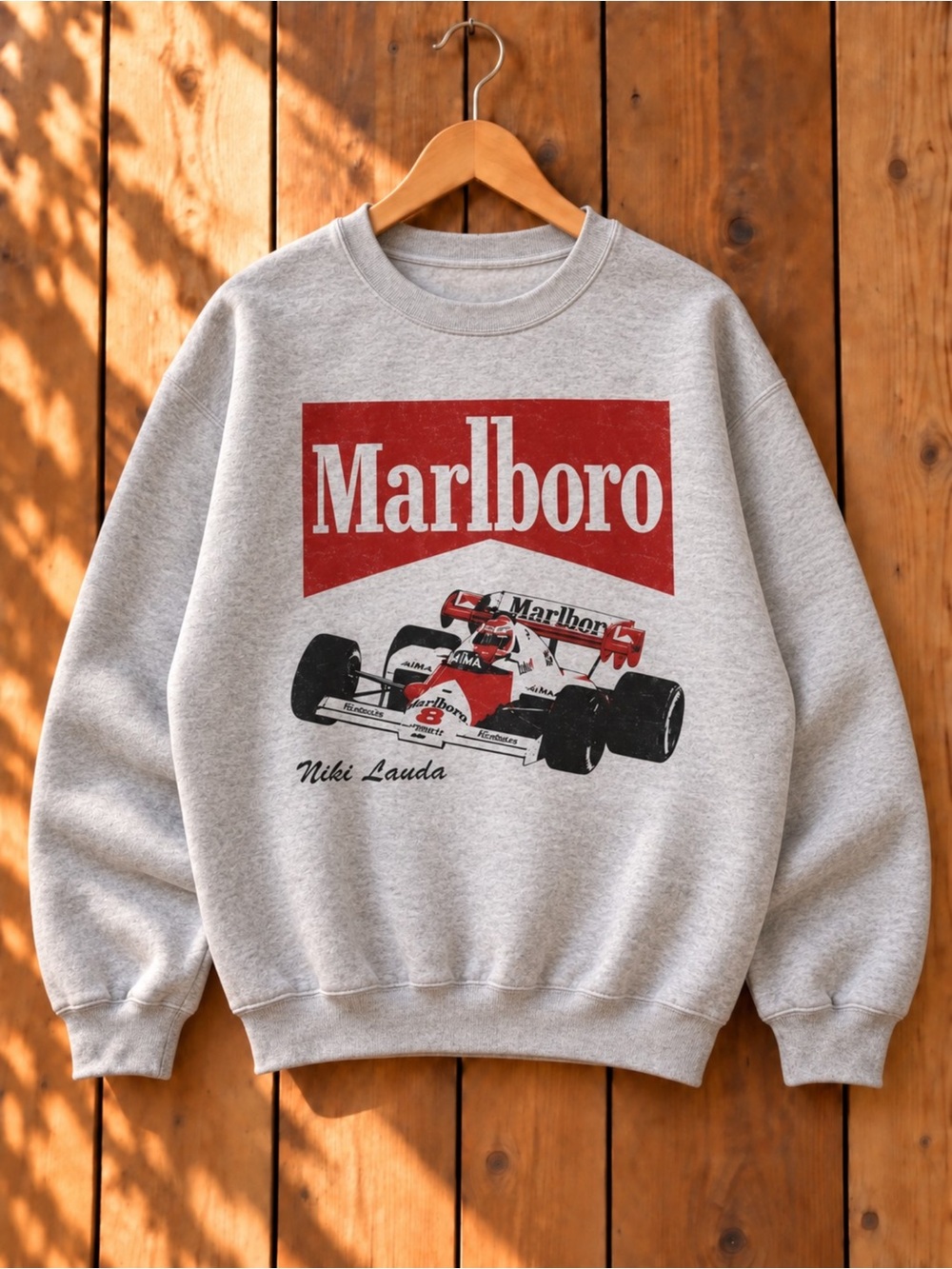 Marlboro Gray Crewneck Sweatshirt with Red Racing Graphic